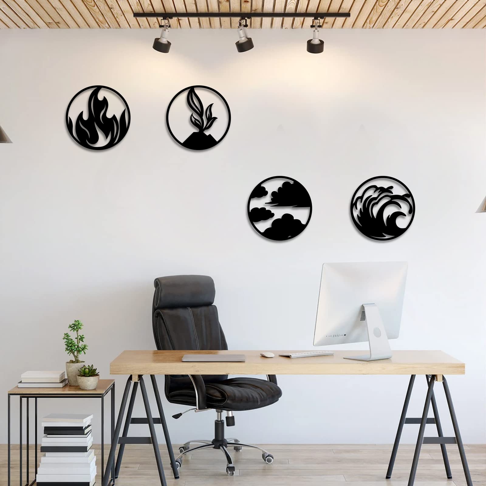洋書 WALL ELEMENTS ART WALL ORIGACH 4 Pieces Large Four Elements Minimalist Wood Wall Art