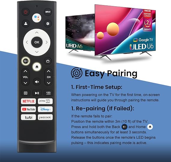 Voice Remote Replacement for Hisense Google Tv, ERF3M90H for Hisense Android, Vidaa, Laser, Canvas TVs, 4K UHD, HD, Mini-LED, ULED (2025-2015)