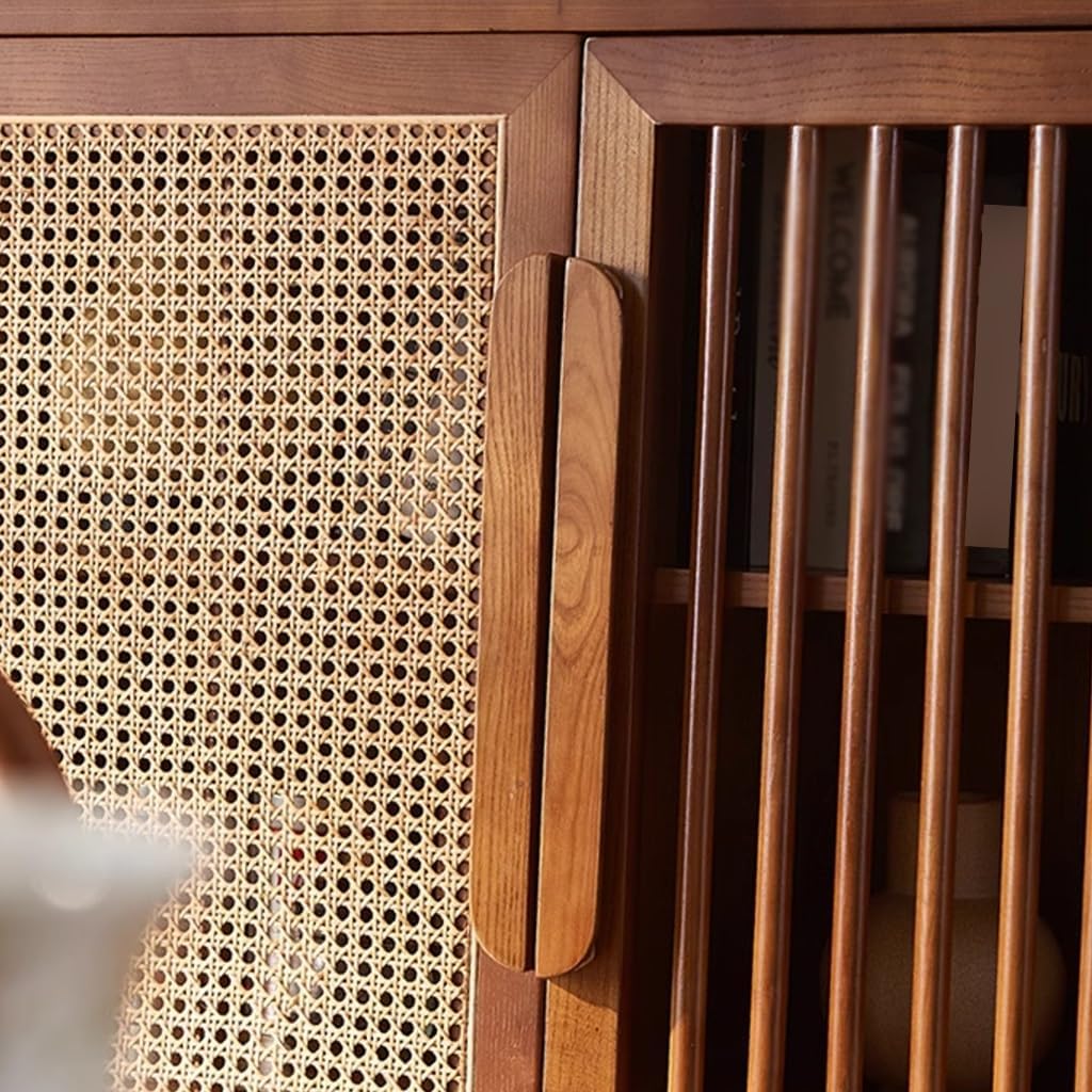 Sideboard Cabinet Wooden Dining Sideboard Living Room Rattan Storage Cabinet Home Retro Entrance Cabinet Sideboard Cabinet with Drawers
