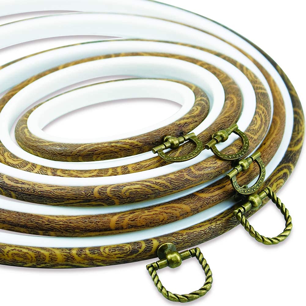 Cerchio da ricamo in legno imitato da 24,4 cm, confezione da 5 cerchi decorativi in resina per punto croce, con cornice per ricamo a punto croce, ornamento da appendere
