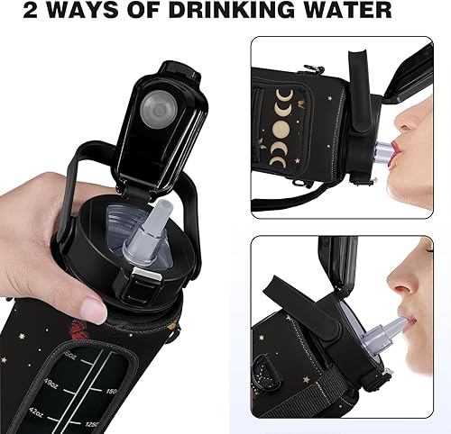 Miniatura 3 de Goth Moon - Botella de agua con diseño de mariposa, botella de agua de medio galón con marcador de tiempo, botellas de agua para gimnasio deportivo