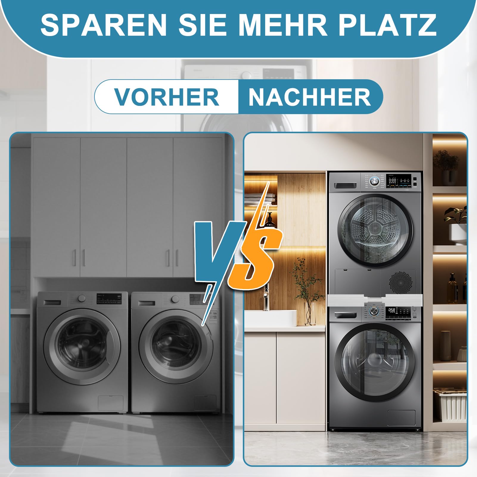 Waschmaschinen Untergestell, Zwischenbaurahmen Trockner, für alle Marken Waschmaschinen, Kühlschränken und Trocknern, hoher Rutschfestigkeit sowie Stoßdämpfung, Einstellbare Breite von 45-70cm
