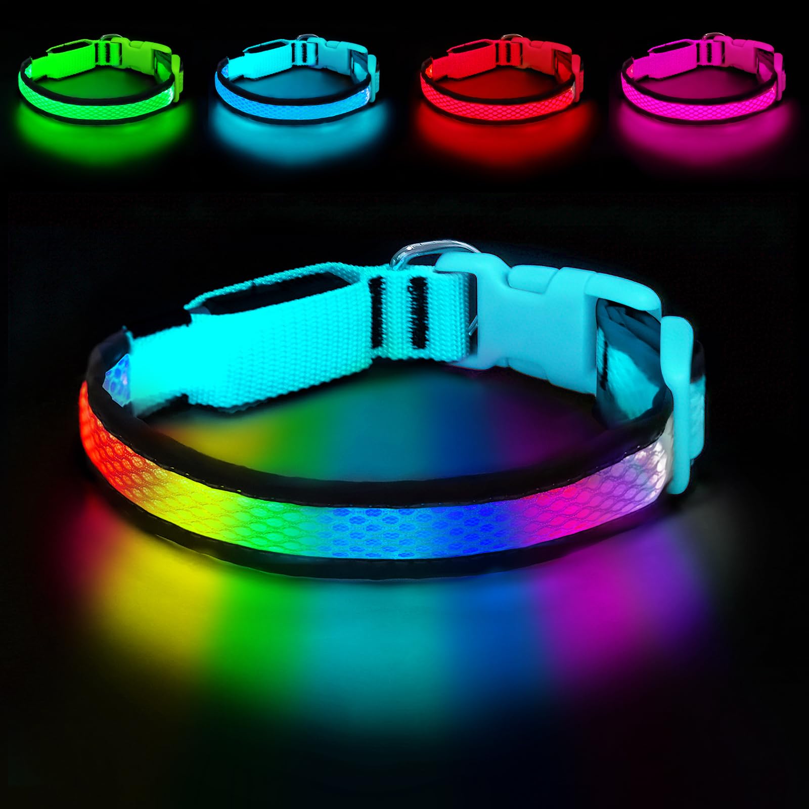 LZGOPE LED Dog Collar, Light Up Dog Collar USB Rechargeable(Large,Blue)