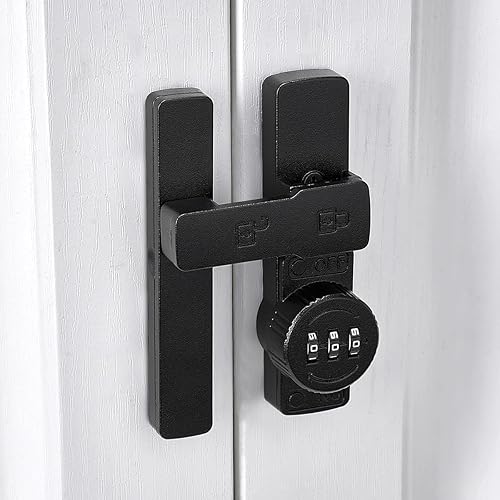 Miniatura 3 de Cerradura de puerta de granero negro mate de 180 grados, cerradura de contraseña mecánica, contraseña de 3 dígitos, pestillo abatible con