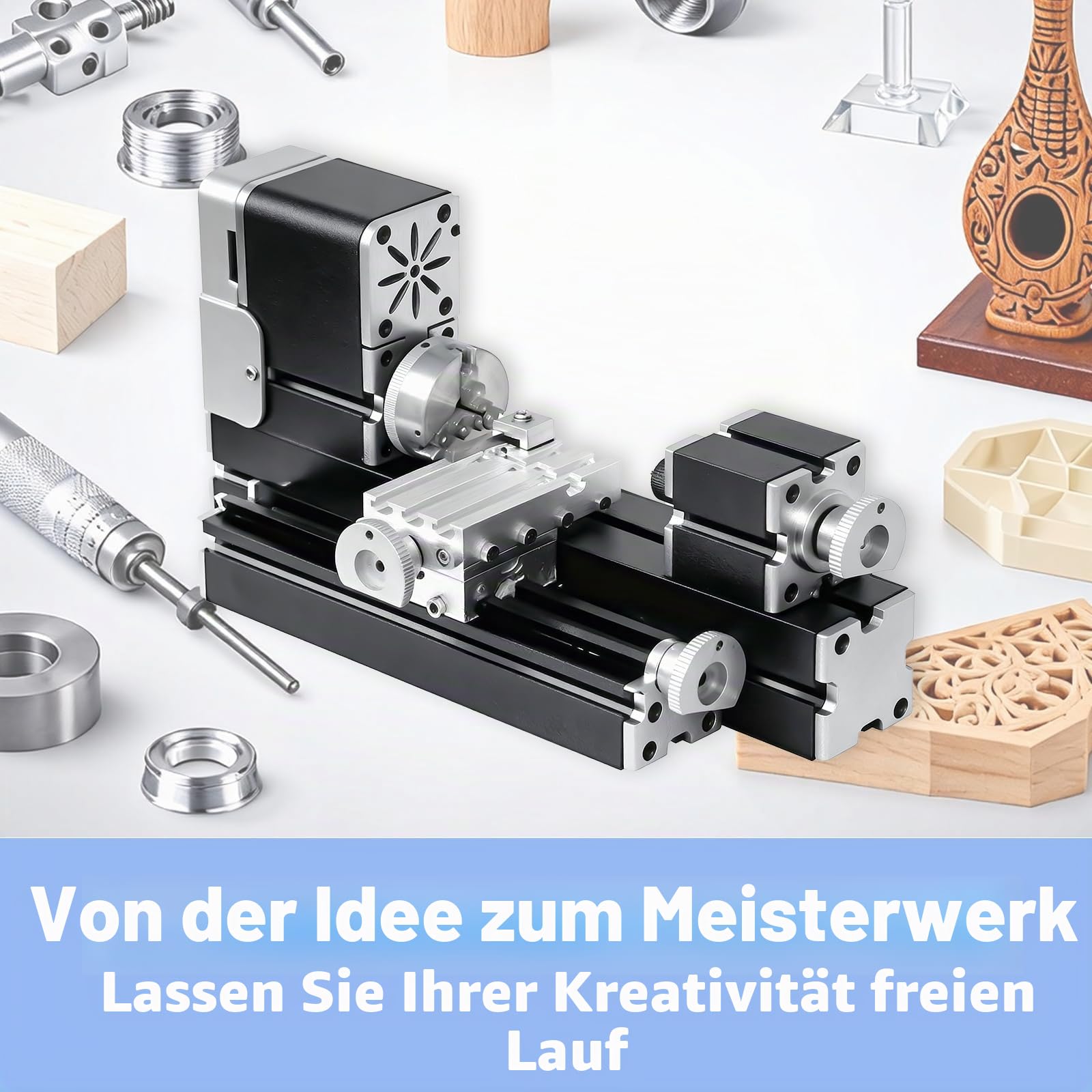 Vollmetall-Miniatur-Drehmaschine 36W 20000 U/min Didaktische Mini-Metall-Drehmaschine für Hobbyisten Holzbearbeitung Handwerk