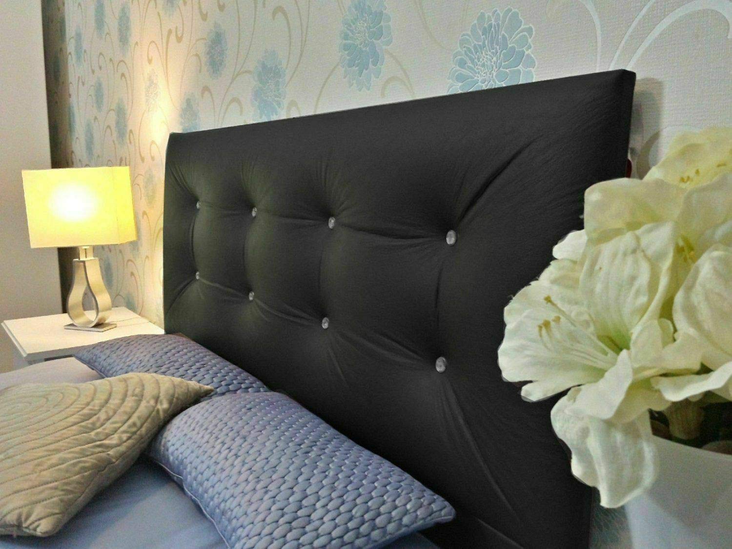 mm08ennButt Style Bed Headboard in Faux Leather Fabric S D K SK Height 26" UK (3ft Single, Black)