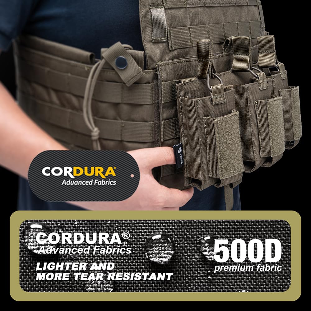 TSPRO Pouch Tattico MOLLE, Militare Triplo Caricatori, Apertura Superiore Aperta con Elastici di Fissaggio per M4, M14, M16, AK e Compatibile con Magazzini di Pistole