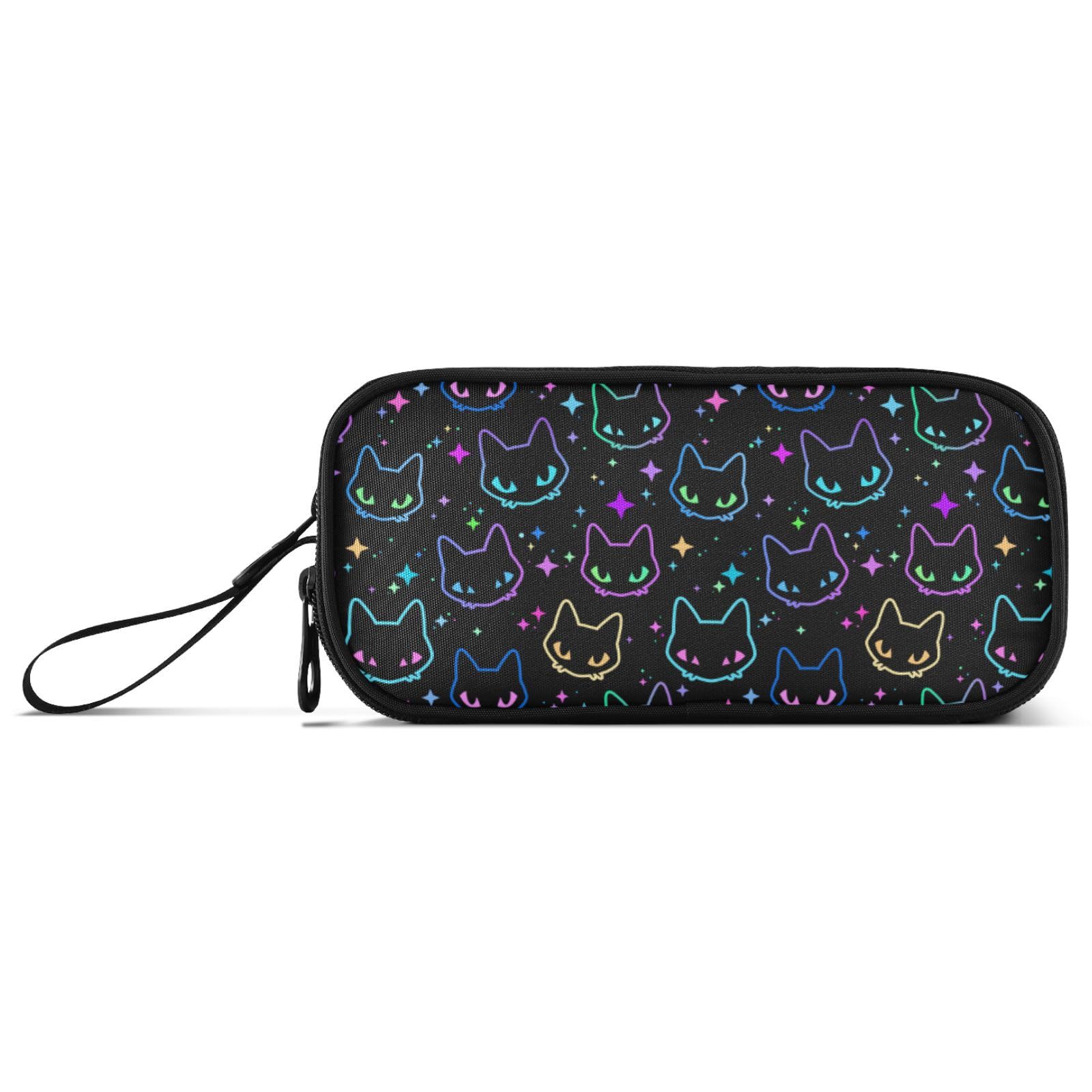 Large Pencil Case, Big Capacity Pencil Bag Pen Pouch Holder 3 Compartments, Colorful Neon Cat Heads School Office Supplies Stationery Makeup Bag Storage Organizer for Students Girls Boys Women โ image 1