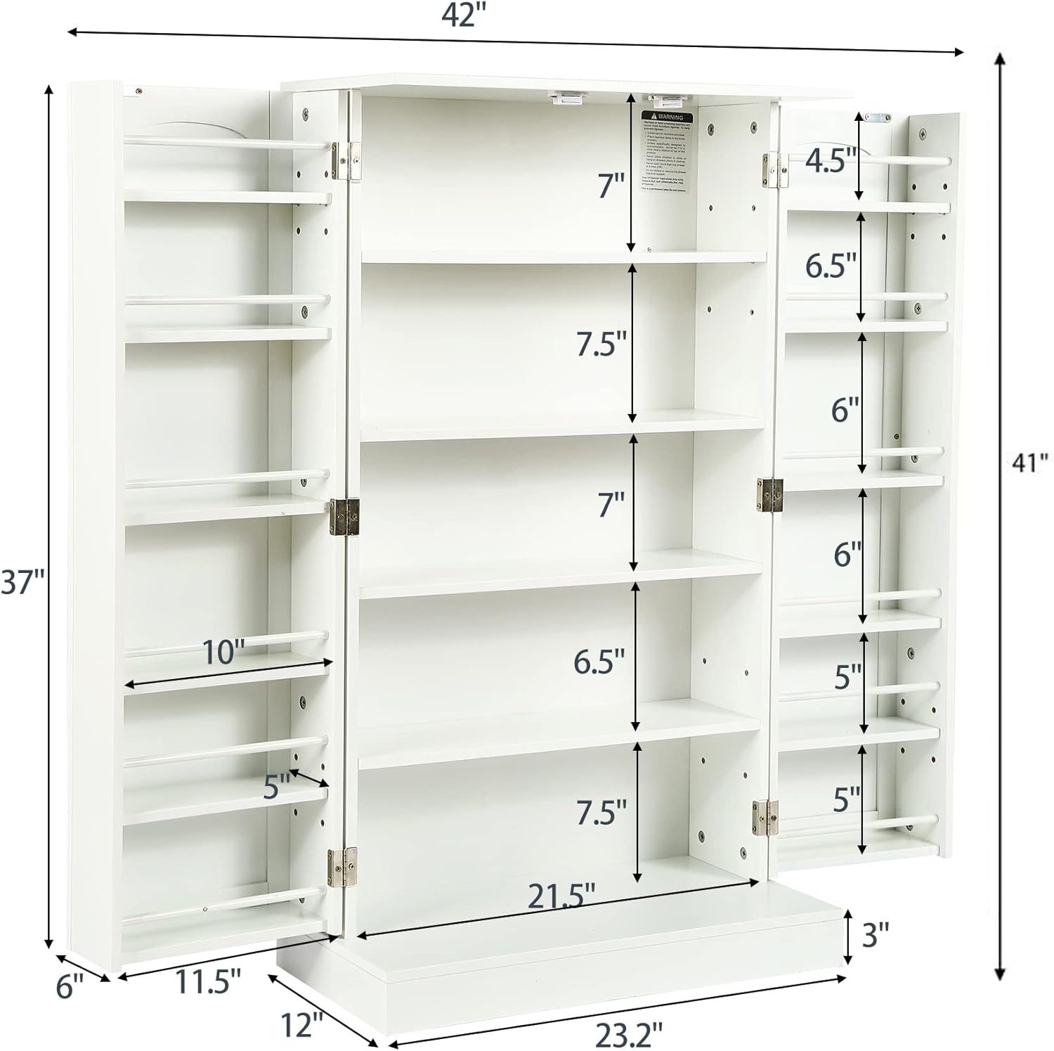 Function Home 41" Farmhouse Kitchen Pantry, Storage Cabinet with Doors and Adjustable Shelves for Kitchen, Living Room and Dinning Room in White : Home & Kitchen
