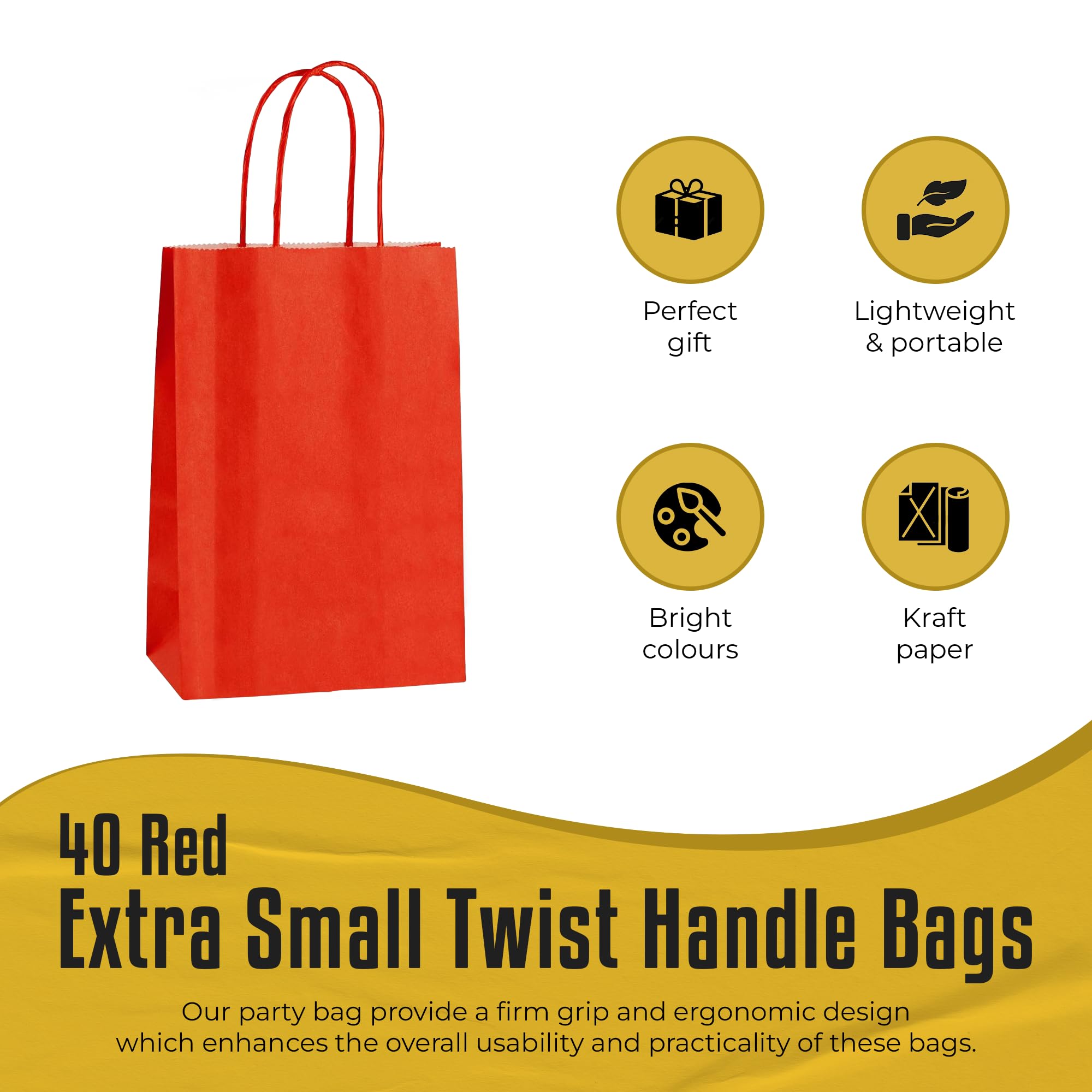 Thepaperbagstore 40 Red Paper Party Bags With Handles, Colourful Paper Gift Bags for Kids and Adults Parties Birthdays - Image 2