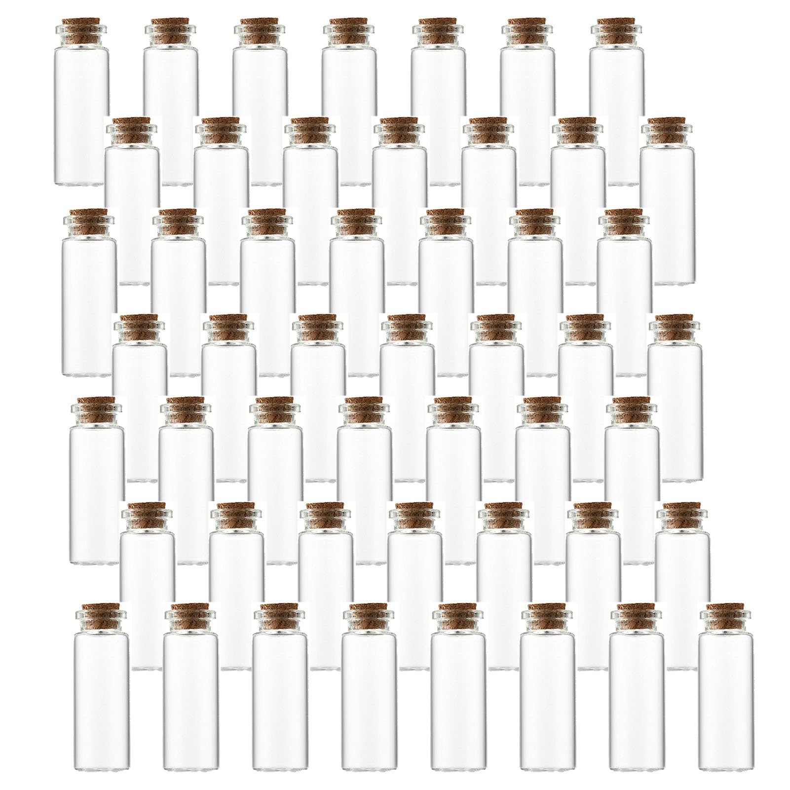 LGEGE Mini botellas de plástico de 12 ml con tapones de corcho, juego de 50 piezas, 22 botellas pequeñas de poción de 60 mm, tarro de arte de arena pequeño para decoración de fiestas, manualidades