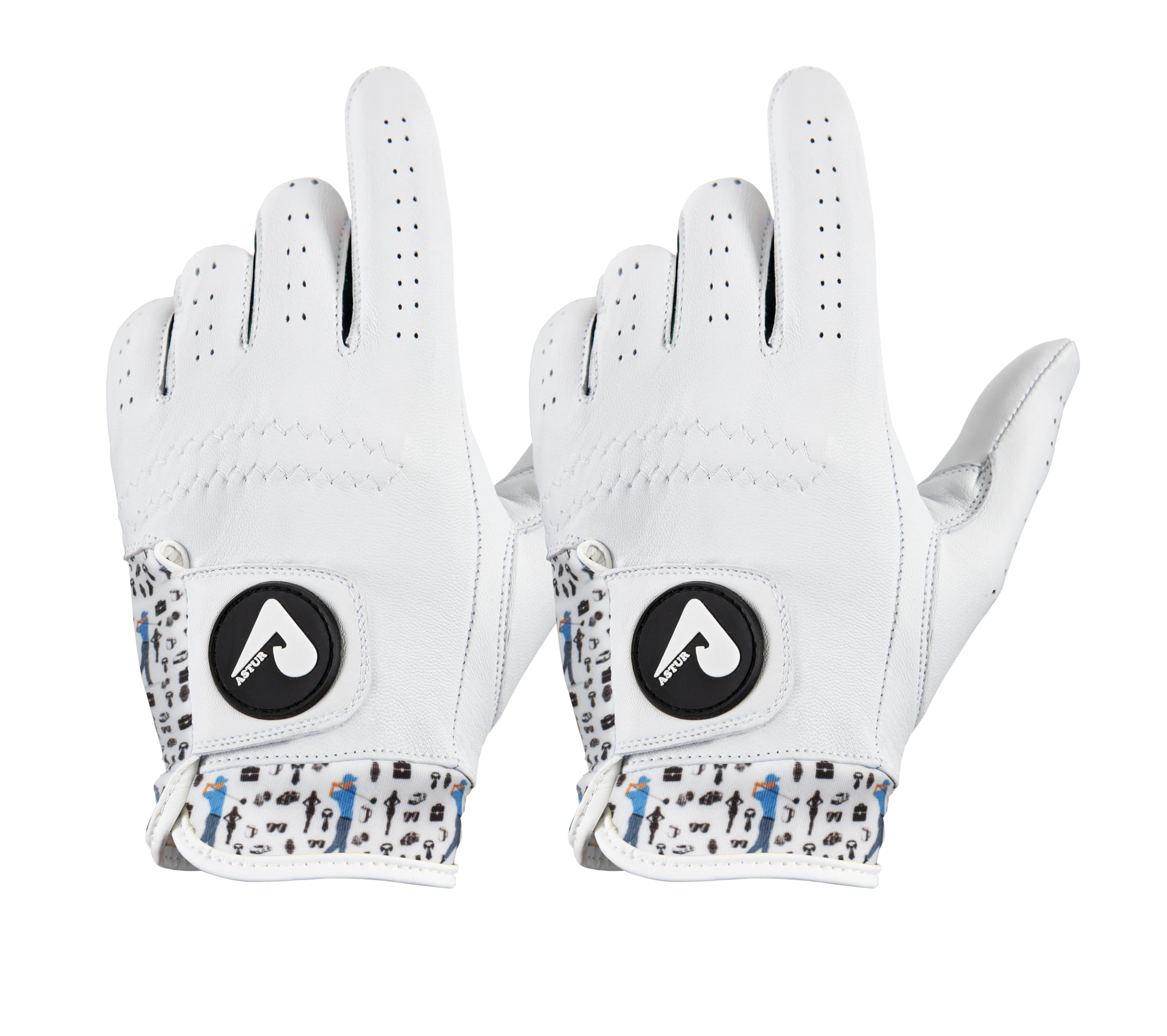 ASTUR Golf Gloves 2 Pack Cabretta Leather Golf Glove Men Left Hand Charismatic Unique Wrist Design Print (Boosters, L) — image 1
