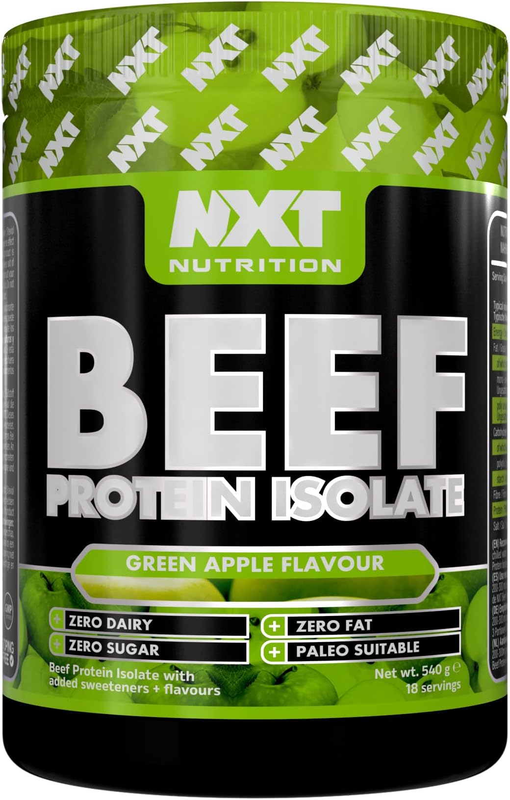 NXT Beef Protein Isolate 540g - High Protein Powder in Natural Amino Acids - Paleo, Keto Friendly - Dairy and Gluten Free | 540g (Green Apple)