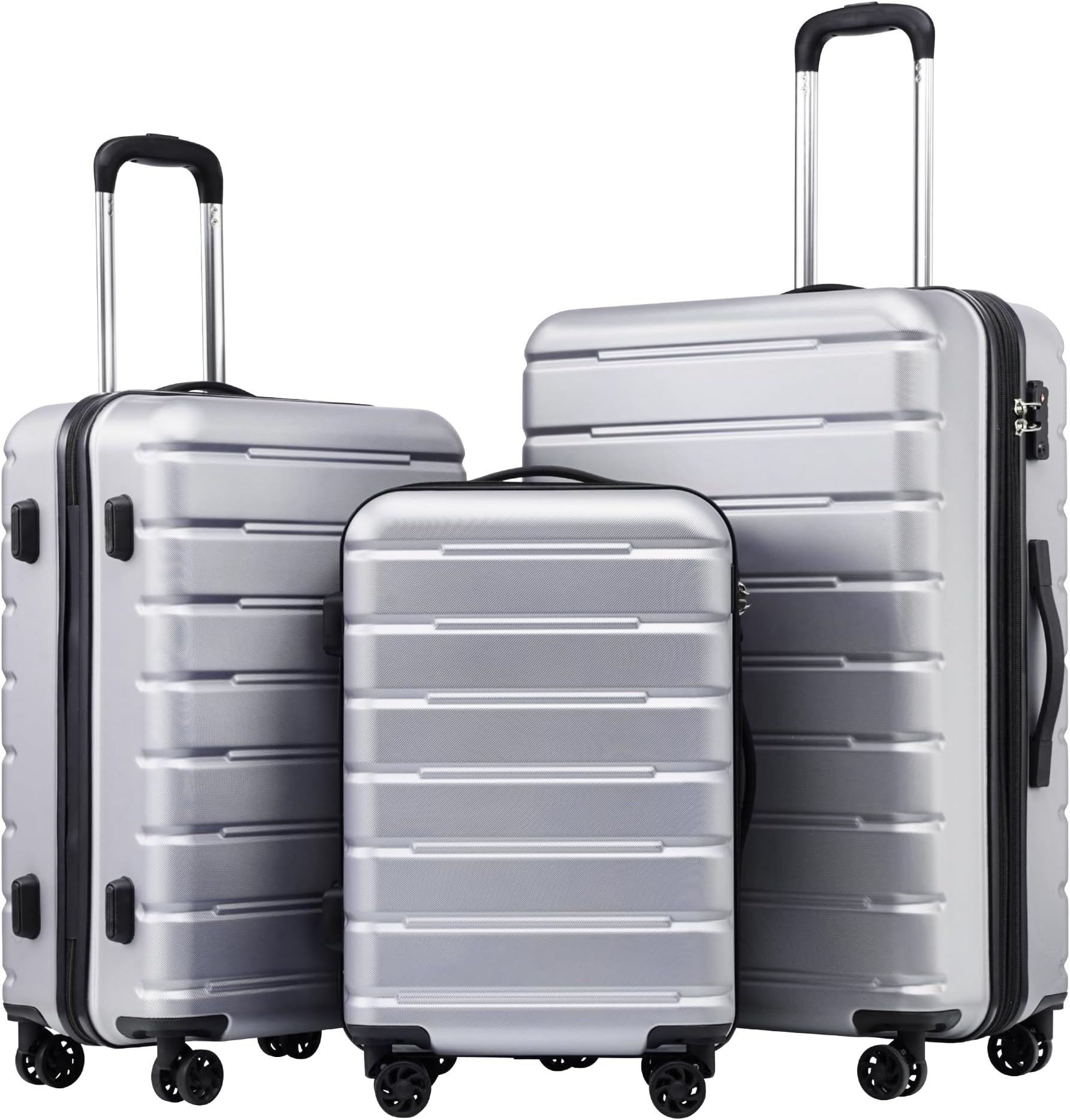 Luggage 3 Piece Set Suitcase Spinner ABS+PC Hardshell Lightweight TSA Lock USB Port, 20in 24in 28in Carry on Expandable (only 28’’), Silver