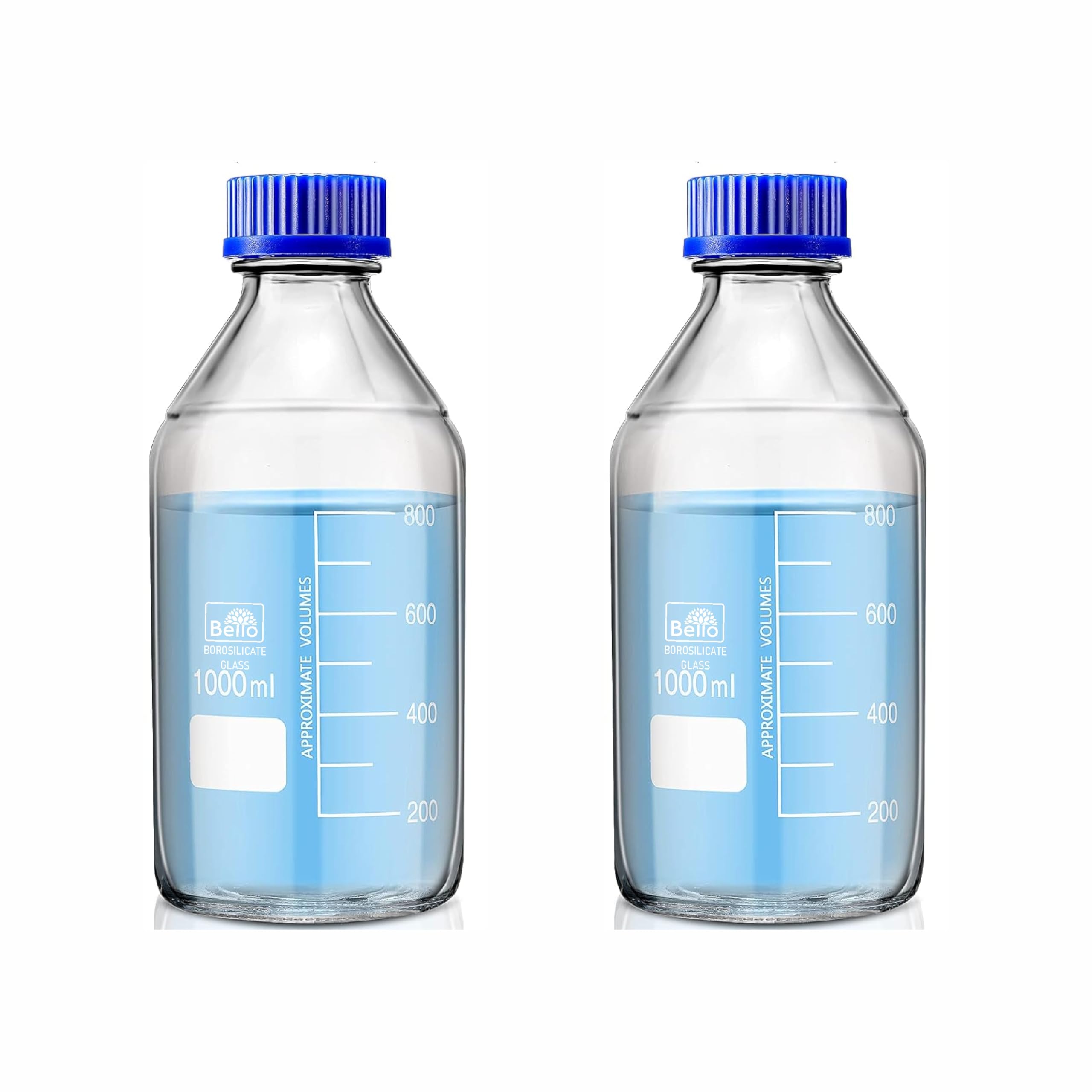 Bello Borosilicate Glass reagent bottle 1000ml with leak proof Blue Screw Cap pack of 2 for glassware wide mouth chemical bottles for lab, laboratory, kitchen and professional use-image-40