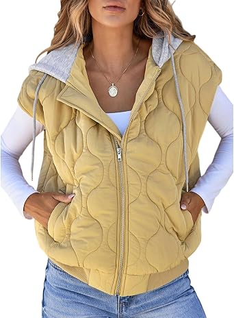 Puffer Vest Women Cropped Hooded Sleeveless Jackets Lightweight Quilted Fall Winter Zip Up Coat Outwear with Pockets
