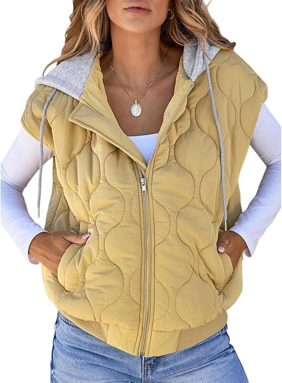 Puffer Vest Women Cropped Hooded Sleeveless Jackets Lightweight Quilted Fall Winter Zip Up Coat Outwear with Pockets