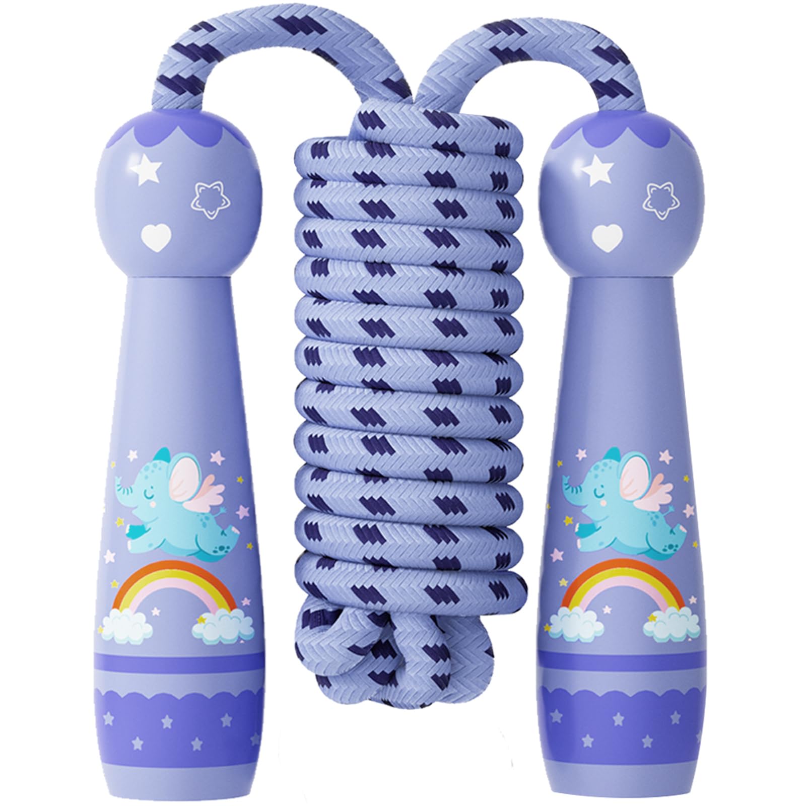 Jump Rope for Kids-Adjustable Cotton Braided Skipping Rope with Wooden Handle for Toddler Fitness Workout Exercise Outdoor Activity