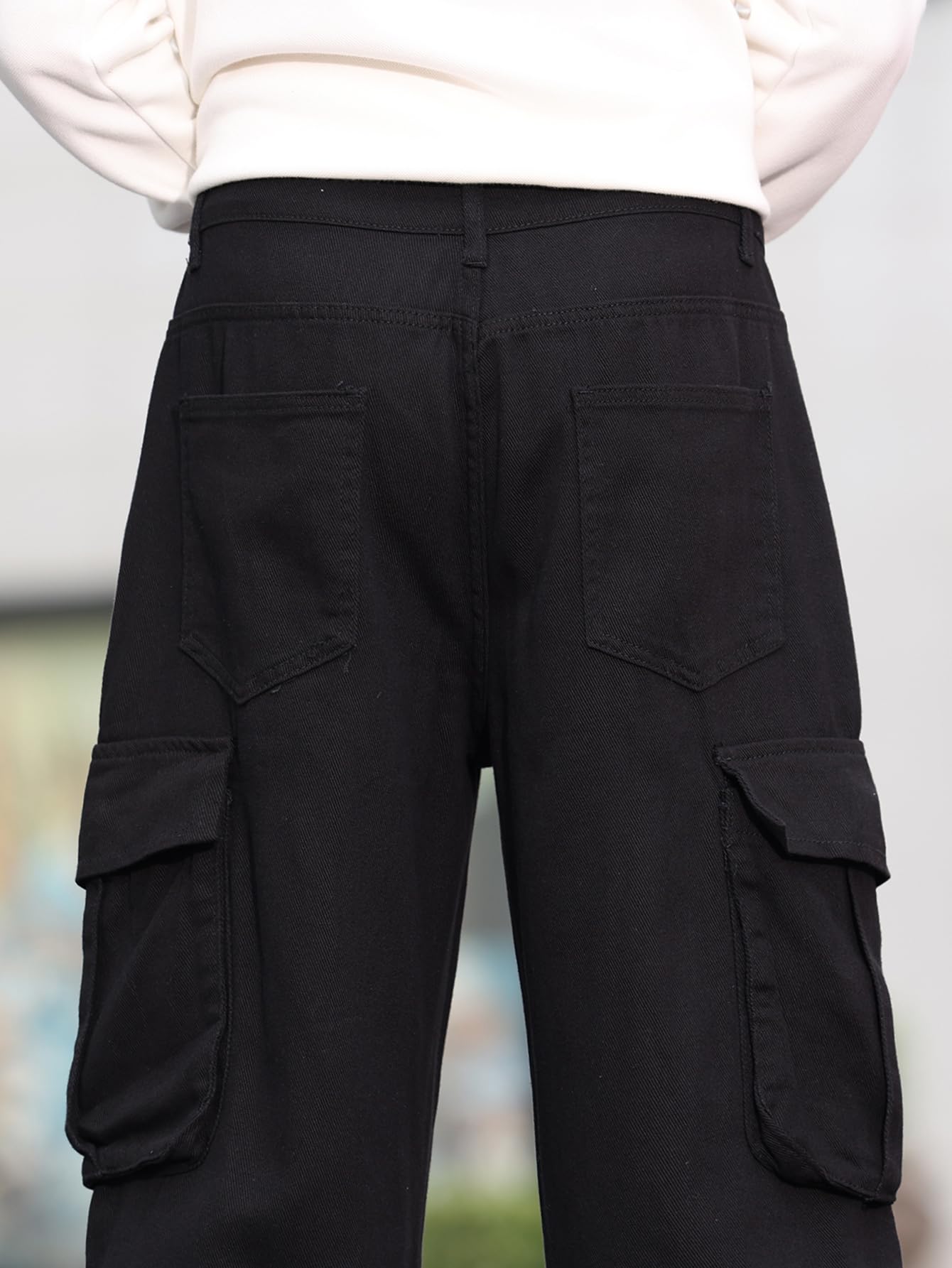 Pantalones Cargo Vaqueros de Pierna Ancha para Hombre Holgados de Peso Medio con Bolsillos Skater Y2k Hip Hop Streetwear