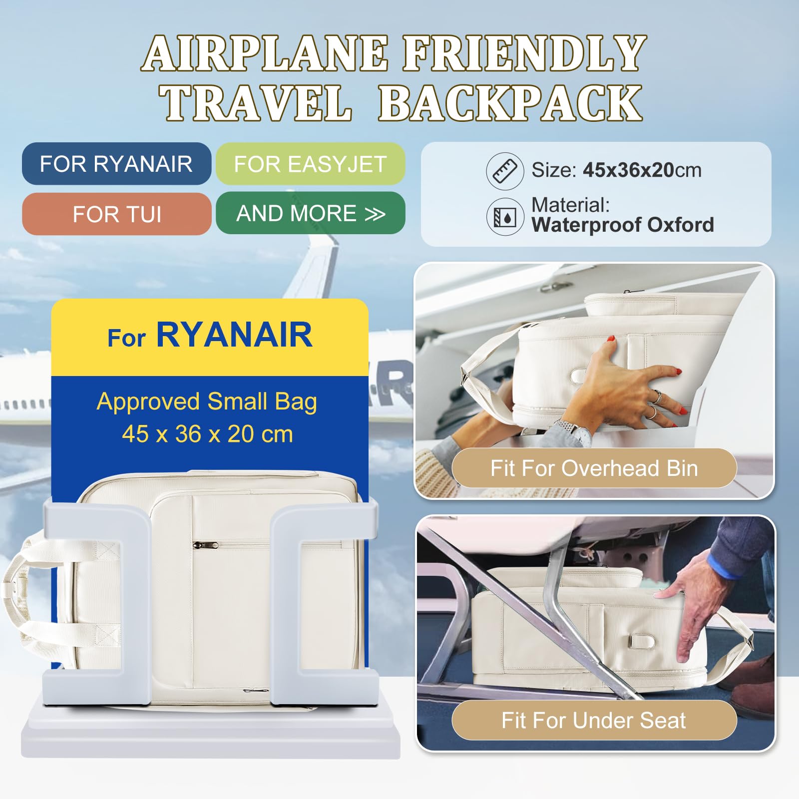 SZLX Borse da Cabina per Easyjet 45x36x20 Zaino da Viaggio Donna Ryanair 40x20x25 Bagaglio a Mano con porta usb zaino da viaggio aereo bagaglio a mano zaino per laptop Casual Daypack