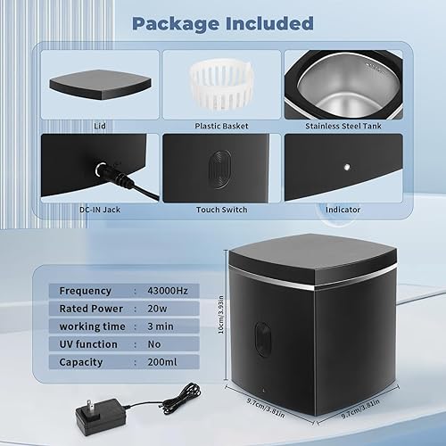 Miniatura 6 de Limpiador ultrasónico de dentadura, limpiador ultrasónico de joyería de 43 kHz para retenedor, protector bucal, alineador, frenos, cabezal de