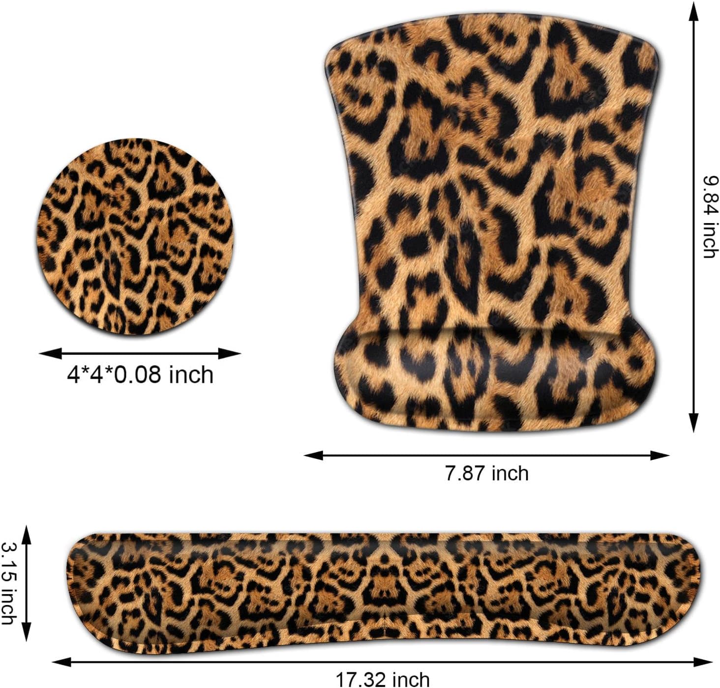 Ergonomic Mouse Pad and Keyboard Wrist Rest Set with Wrist Support and Nonslip Base Office Desk Pad Gel Wrist Easy Typing, for Laptop, Home,Working, Leopard Fur Print Pattern Gaming Mouse Mat