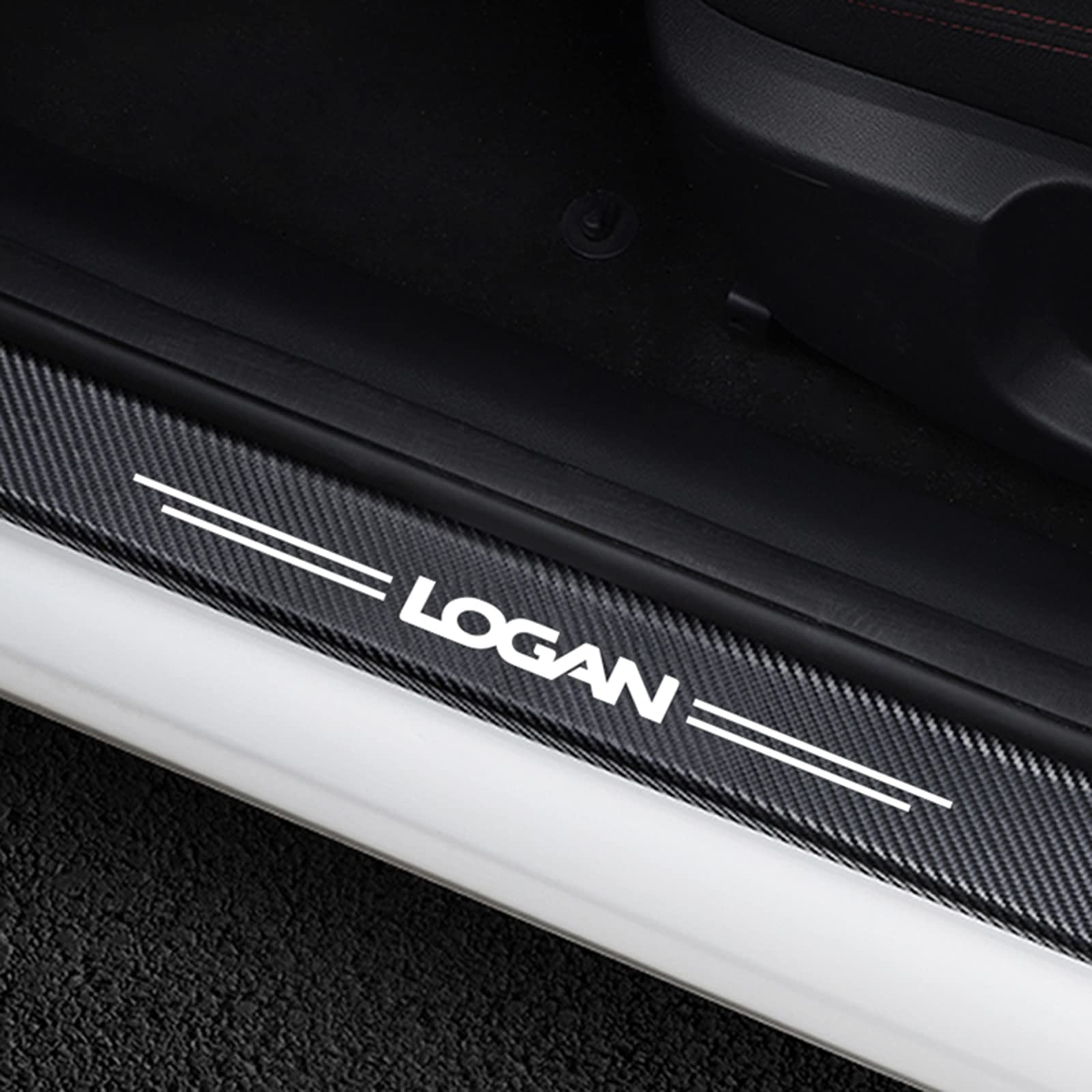 Protectores De Umbral Para Renault Dacia Logan - 4 Piezas, Fibra De Carbono, Adhesivos, Color Blanco