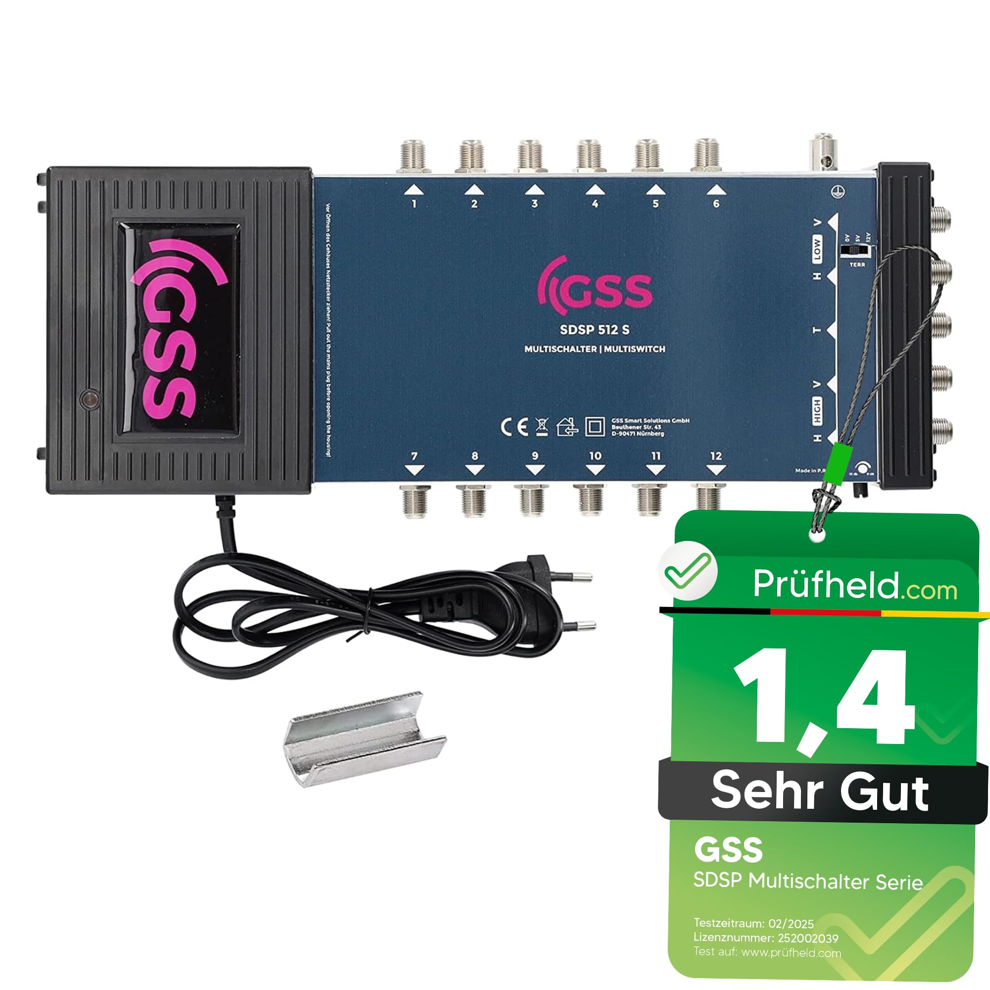GSS Multiconmutador 5/12, 12 participantes, 1 satélite, incluye ayuda para enroscar, terrestre regulable, apto para Quattro y Quad LNB, 22 Khz, fuente de alimentación integrada, multiswitch,