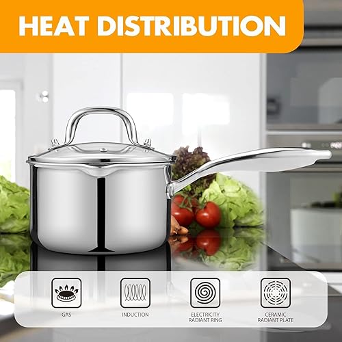 Miniatura 7 de Cacerola de acero inoxidable de tres capas con cesta de vapor y tapa de vidrio colante, resistente, base gruesa, resistente al óxido, libre de