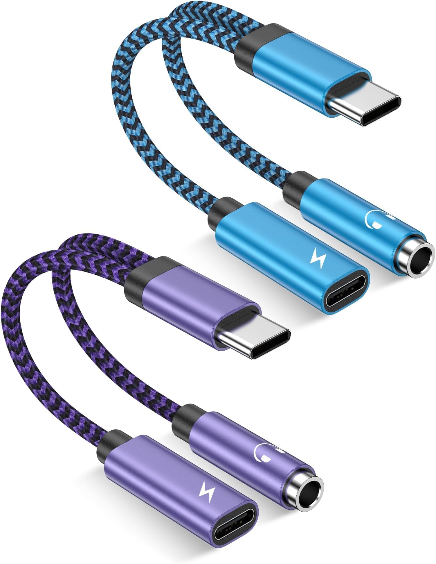 2-Pack 2-in-1 USB-C to 3.5mm Aux Adapter, Android Dongle C to C Fast Charging for Apple iPhone 17e 17 16 Samsung Galaxy Headphone Jack Adapter 60W Auxiliar Audio Cord Adoptor Male to Female Converter