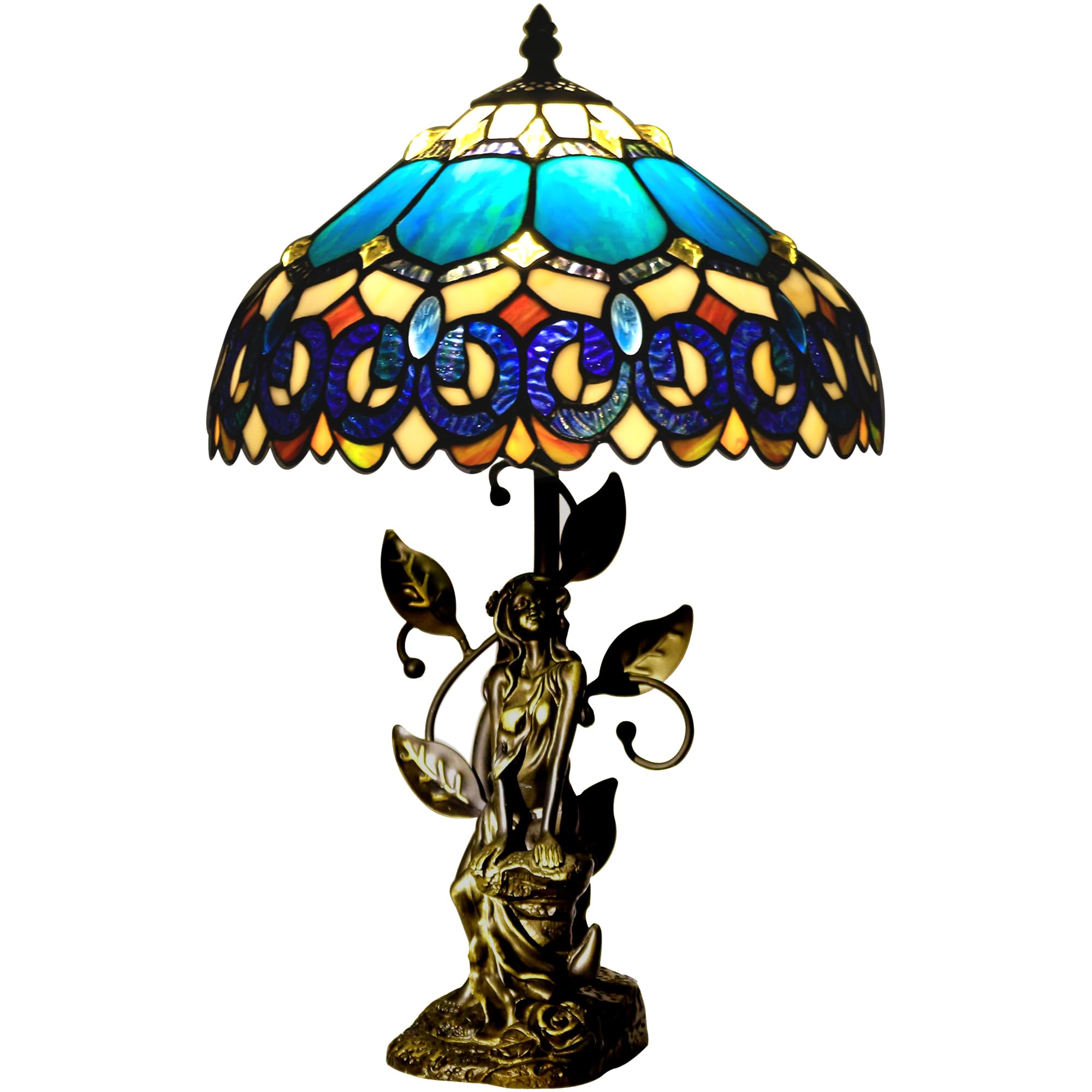 ZJART Tiffany Table Lamp Stained Glass 12X12X18.5 Inch Blue Jewelry Baroque