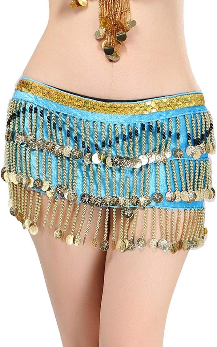 Women Belly Dance Hip Scarf Gypsy Wrap Skirt with Coins Dancing Accessories