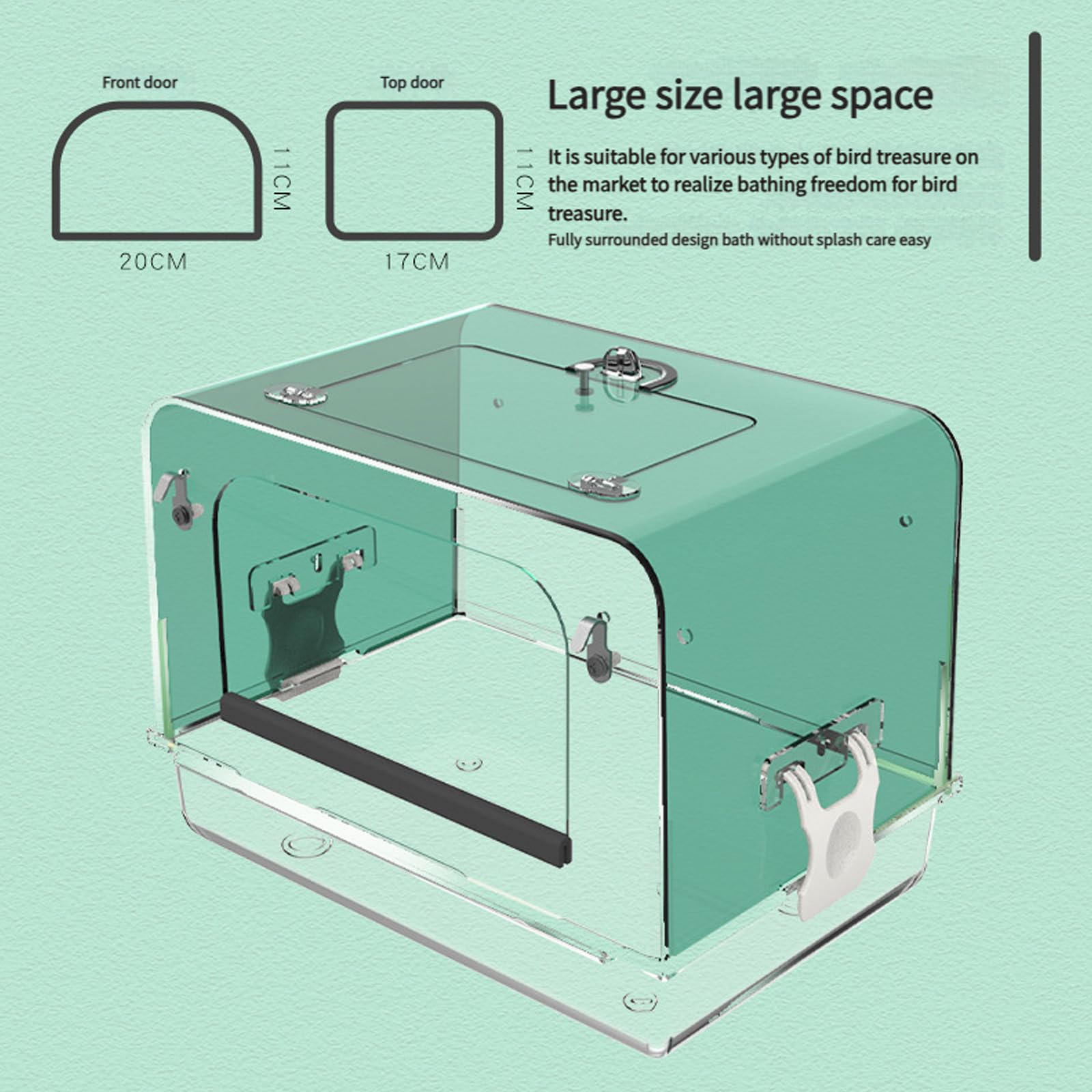 Caja de ducha para loros, bandeja de alimentación para periquitos, cacatúas, tortolitos, tina de baño interior, cuenco seguro para pájaros para cacatúas