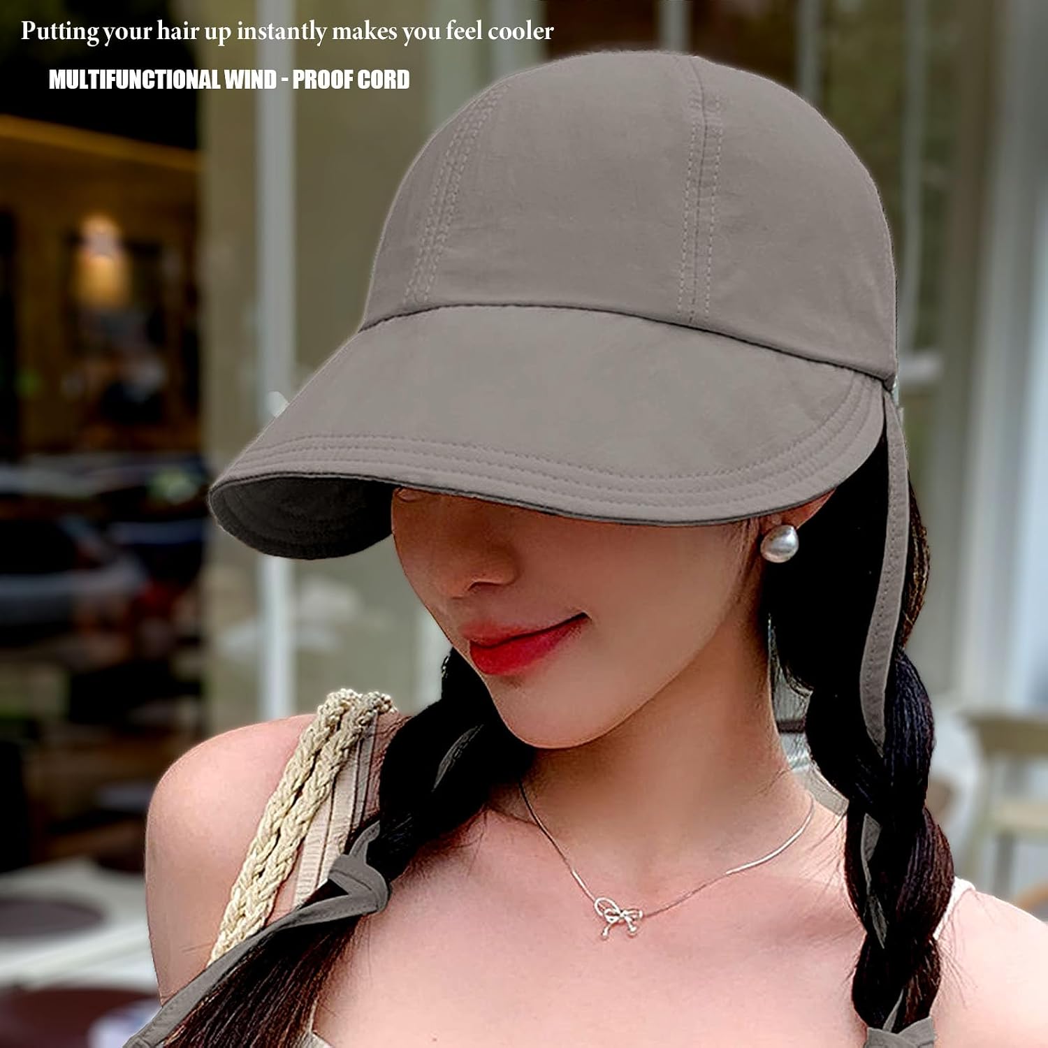 Womens Sun Hat Wide Brim UPF 50+ UV Protection Foldable Packable Sun Shield Hat for Women, Ponytail Outdoor Fishing Hat