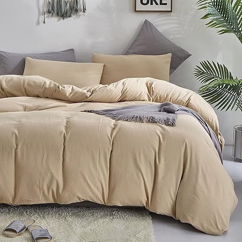 Miniatura 2 de Houseri - Juego de edredón de color caqui, tamaño King, juego de ropa de cama de color café claro liso