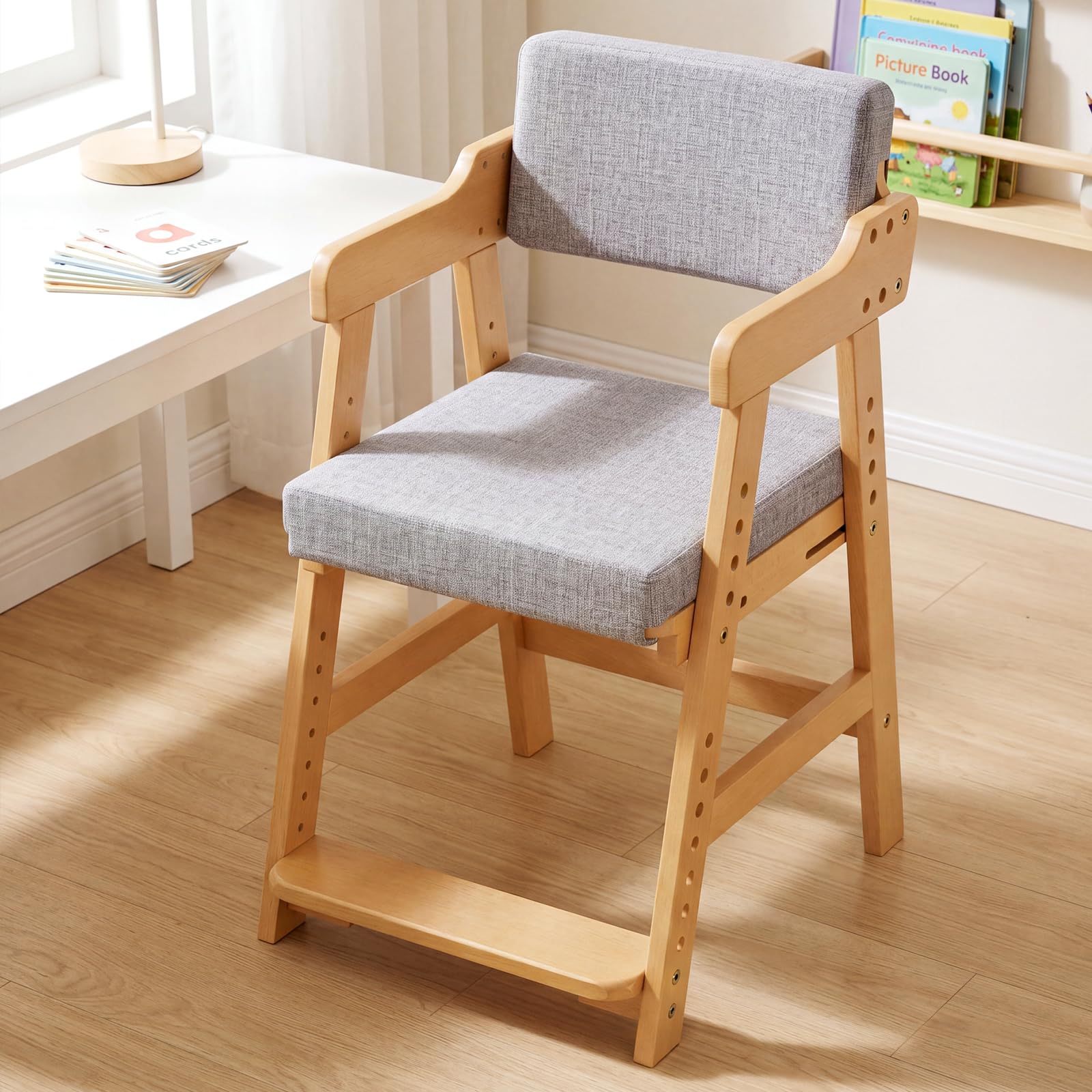 MAMIZO Chaise Enfant en Bois de Hêtre avec Coussin Confortable, Support 120 kg, Chaise Bureau Enfant pour Enfants dès 3 Ans et Plus, Idéale Salle à Manger, Chambre, Salon, Couleur Bois Naturel