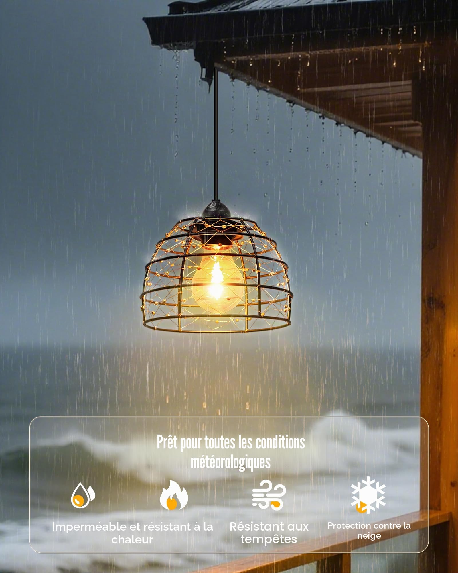 Lampe Solaire Intérieur Extérieur Bohème 2 Suspensions avec Télécommande IP65