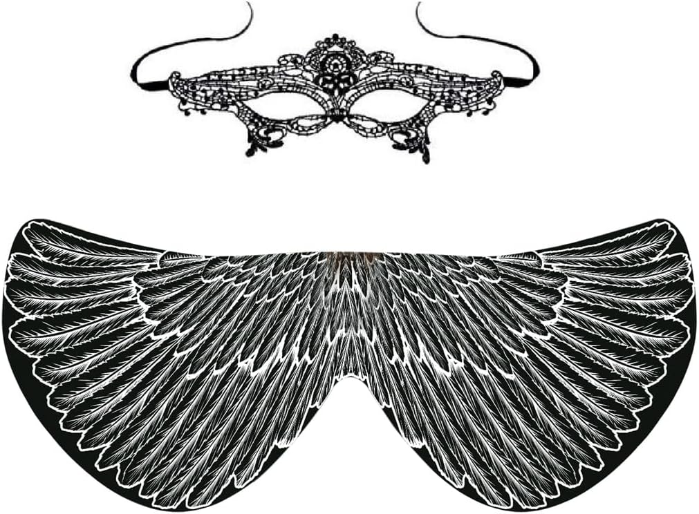 GRAJTCIN Womens Butterfly Wings Shawl Adult Halloween Costume Double Sided Black Bird Fairy Cape with Mask (Two-Sided Black) - Image 3