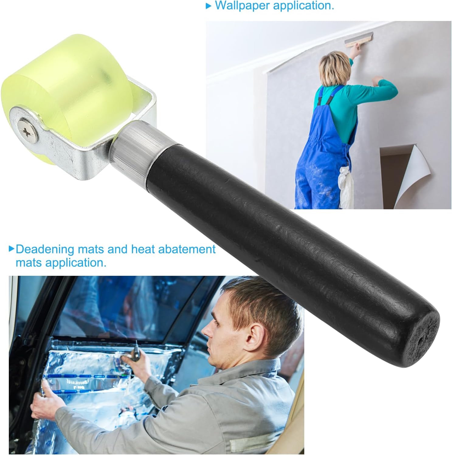 PATIKIL 1.2" Sound Deadening Roller, 2pcs Noise Insulation Tool Seam Roller PU Wheel Roller for Wallpaper Heat Mat Car, Black