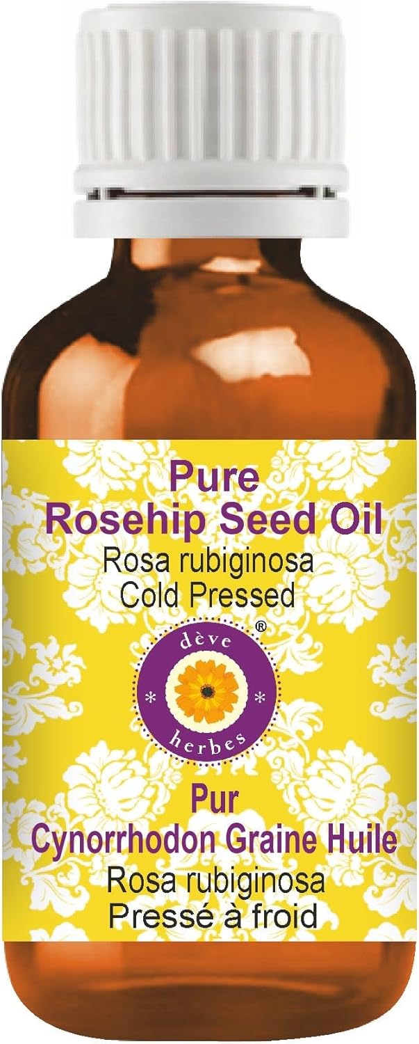 Deve Herbes Rosehip Seed Oil (Rosa rubiginosa) | Cold Pressed | Pure | Natural | Undiluted | For Diluting Essential oils | For Skin & Massage | Non-Sticky| Lightweight| Men & Women | 30ml (1 oz)