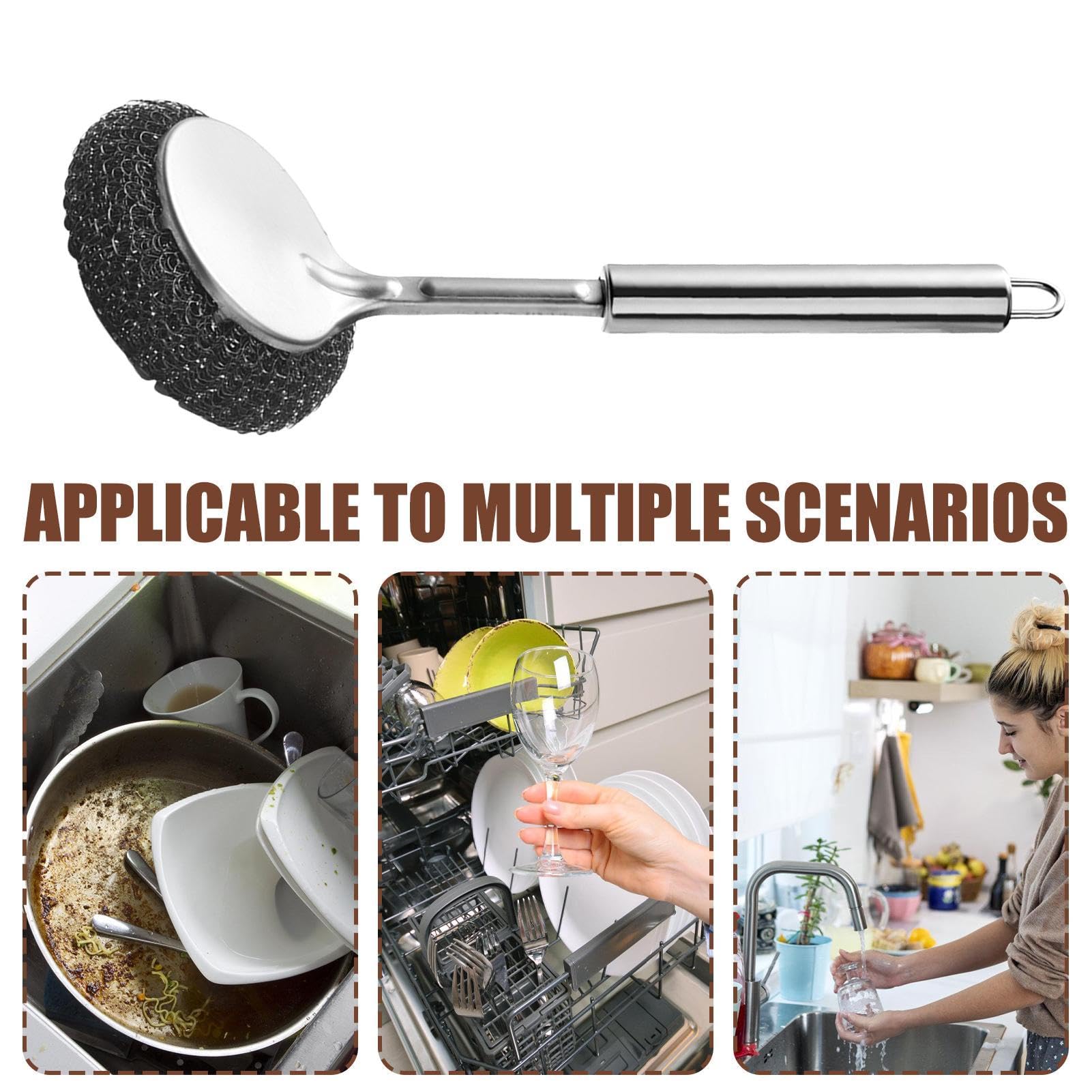 Paglietta In Acciaio Inox Con Manico - Paglietta In Lana D'Acciaio Per Pulire Piatti | Spazzola Per Strofinare Piatti | Spazzola Per Forniture Per Lavandini Da Cucina | Spugne In Metallo Per Pentole