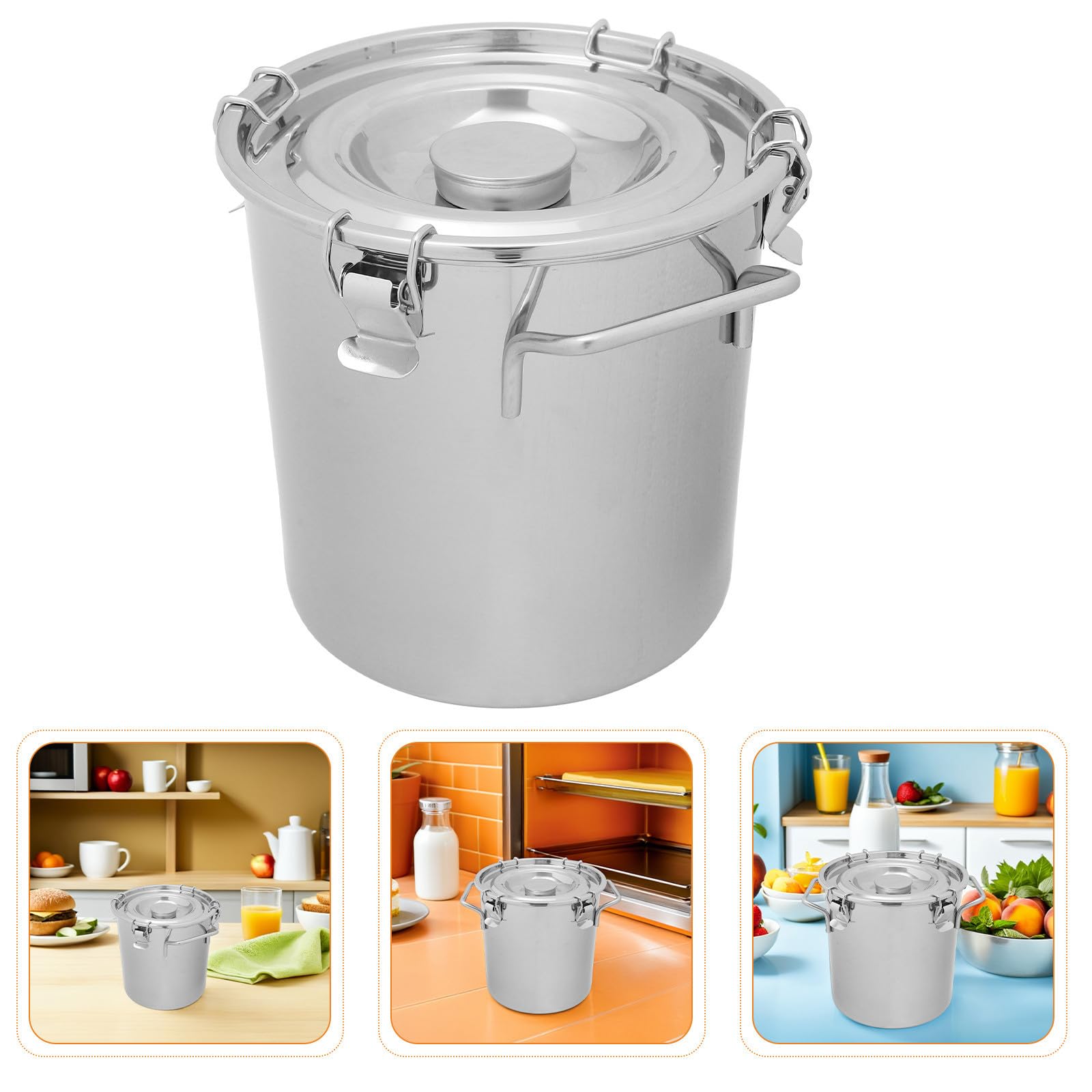 Zerodeko Seau en Acier Inoxydable 7 L Hermétique avec Couvercle à Loquet pour Stockage D'huile et Farine, Récipient Étanche pour Usage Domestique et Industriel