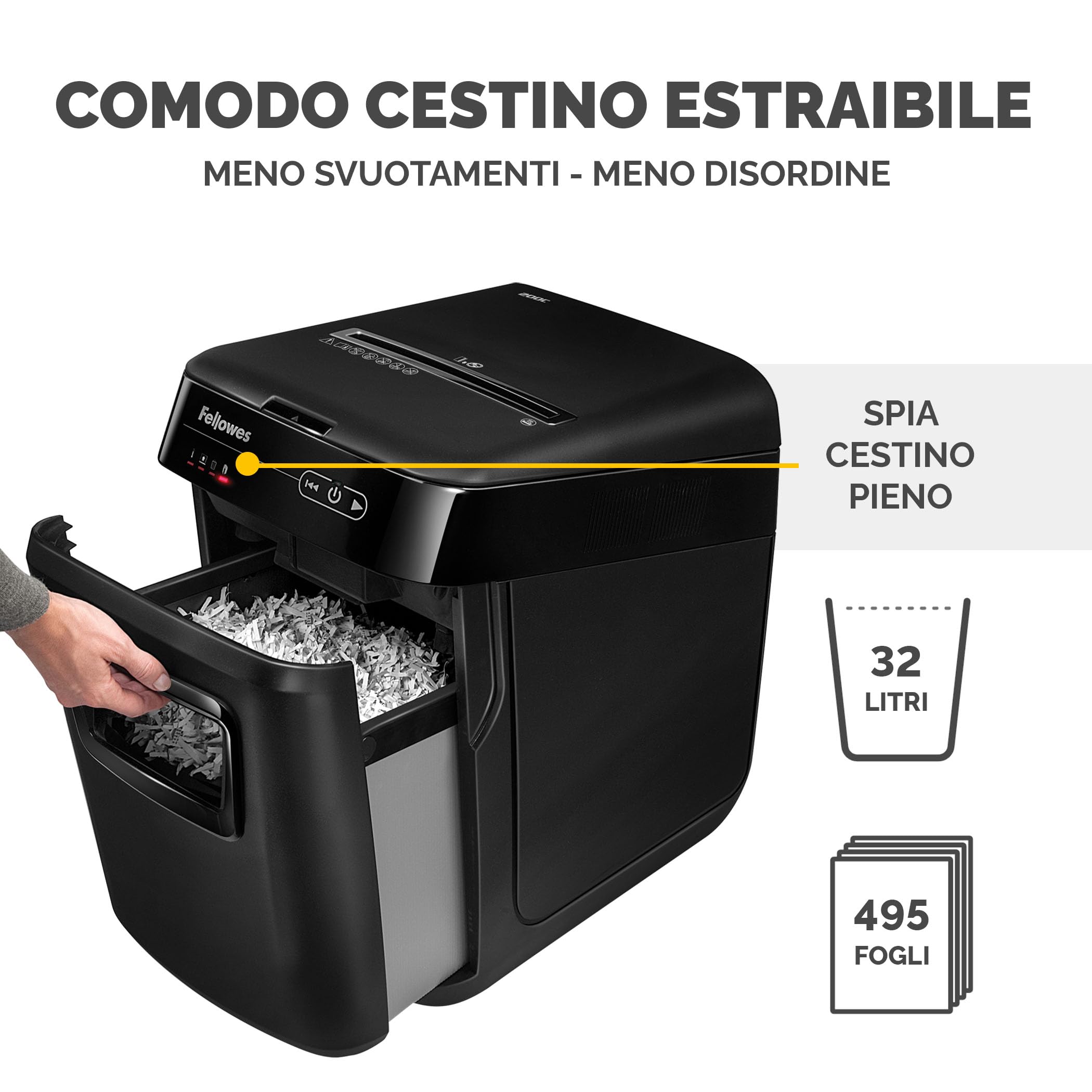 Fellowes Distruggi Documenti Automatico AutoMax 200M, a Microframmento, 200 Fogli, per Uso a Casa o in Ufficio