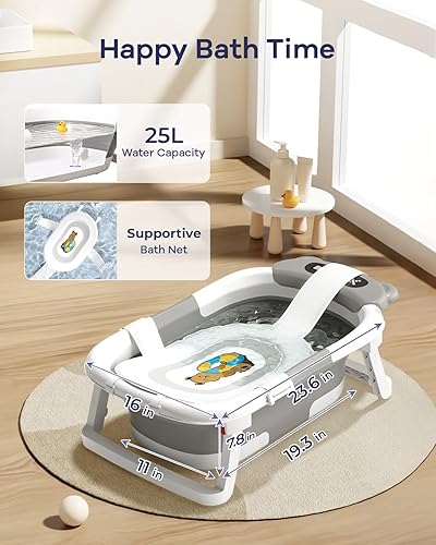 Miniatura 5 de AVIDOR Bañera de bebé 2 en 1 con soporte para recién nacidos y bebés, bañera plegable para bebés, regalos de baby shower para nuevos padres