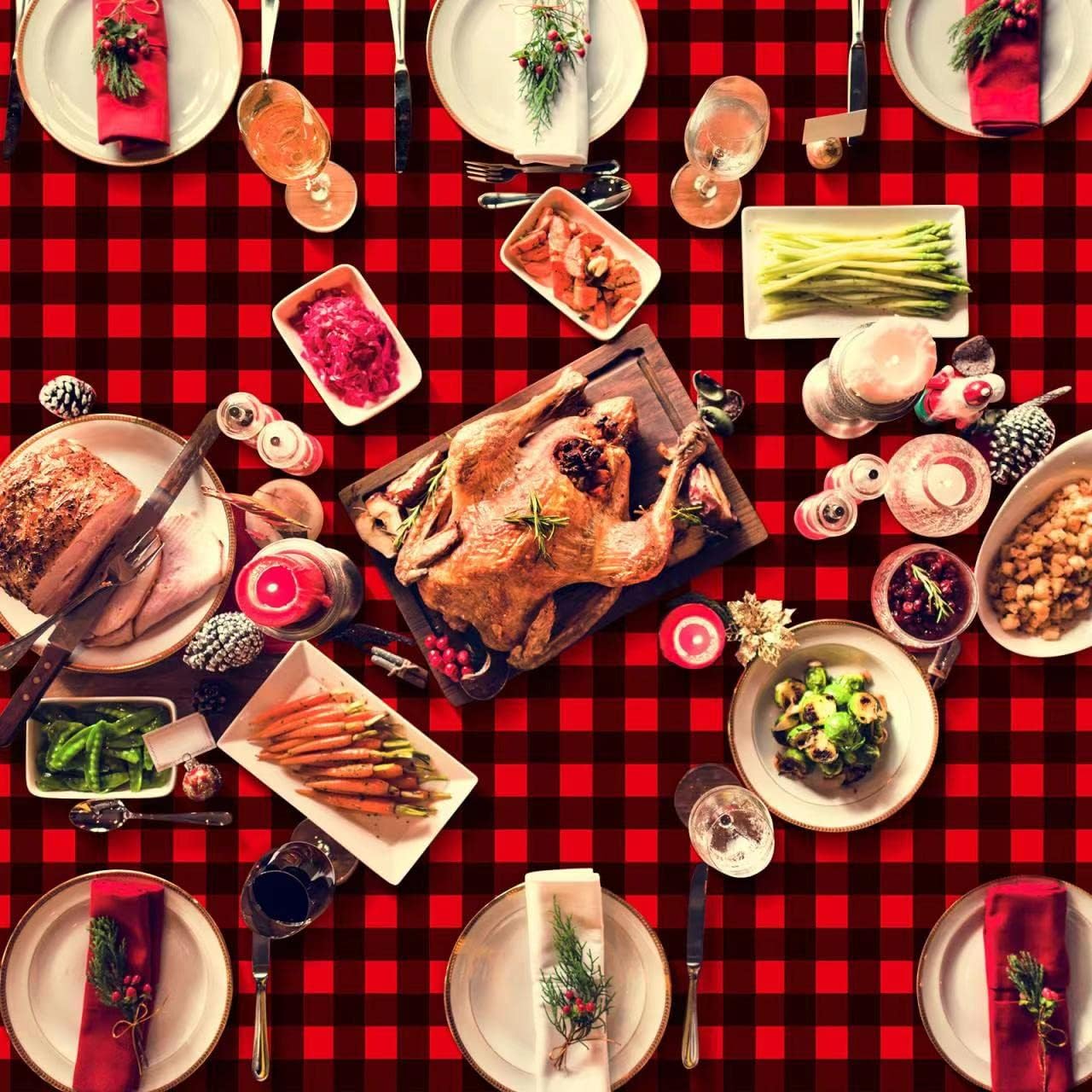 12Pack Christmas Buffalo Plaid Party Tablecloth Decorations, Disposable Waterproof Red and Black Lumberjack Checkered Plaid Table Cover Backdrop for Christmas Winter Holiday Party Supplies, 54x108Inch