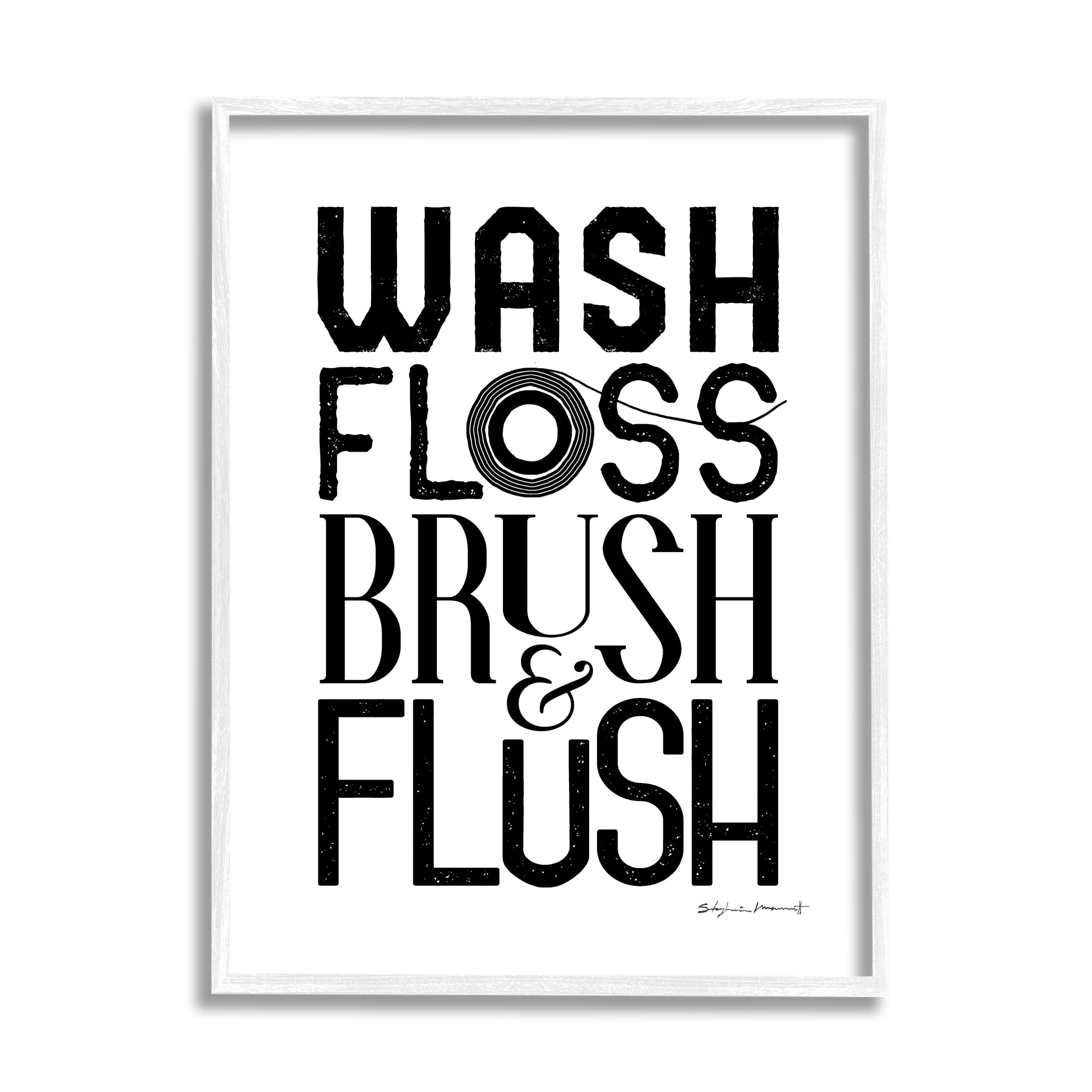 Stupell Industries Bathroom Terms Wash Floss Brush Flush Minimal Text