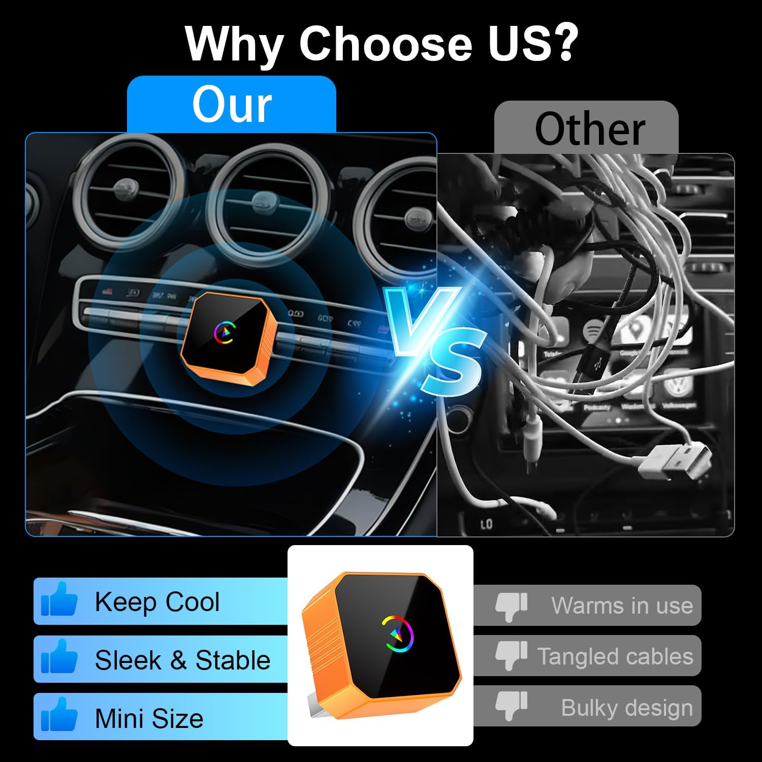 Wireless CarPlay Adapter for iPhone, Wired to Wireless CarPlay Dongle, Low Latency Plug & Play Converter for Cars with Factory Wired CarPlay