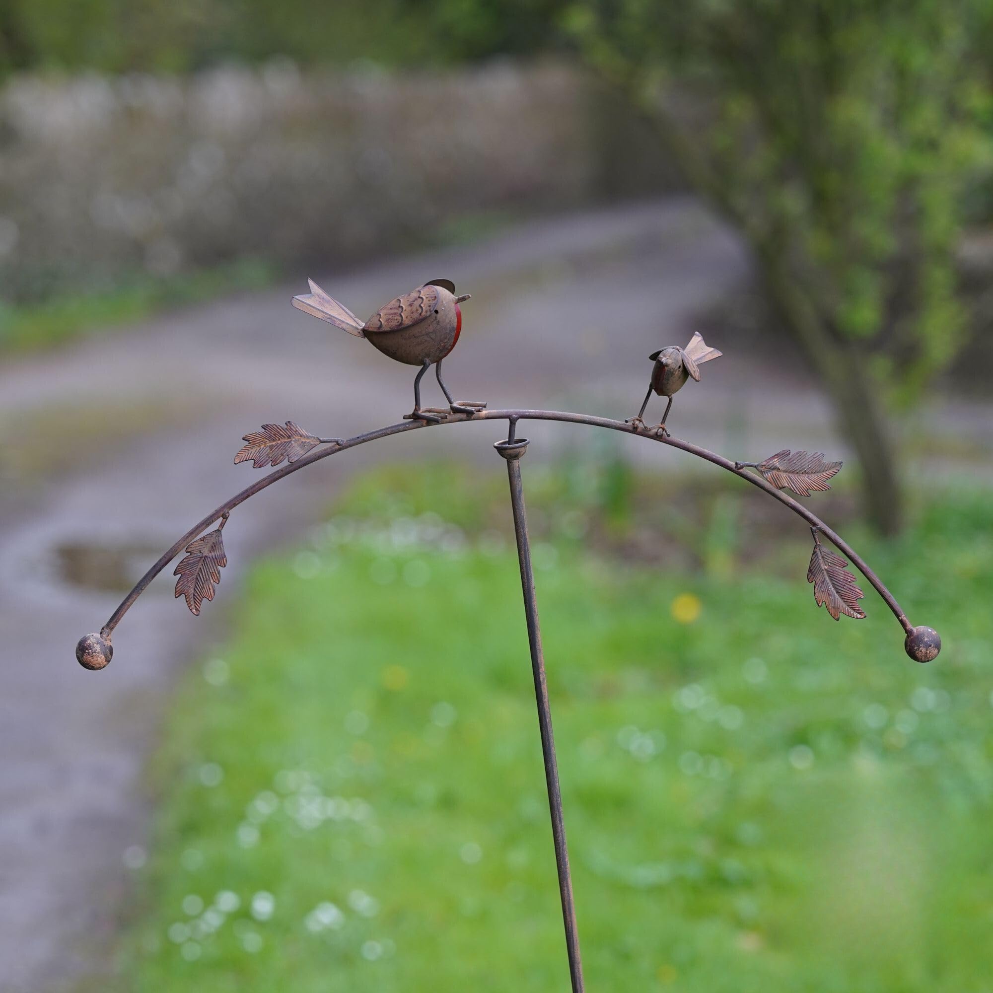 Burgess Home & Garden Brown Robin Balancer Metal Stake | Large British Bird Garden Ornament Outdoor Decor