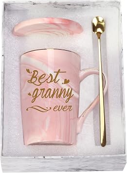WENSSY Best Granny Ever Mug, Gifts for Granny, Birthday Mothers Day Gifts for Granny Grandma from Granddaughter Grandkis Grandson 14 Ounce Pink with Gift Box