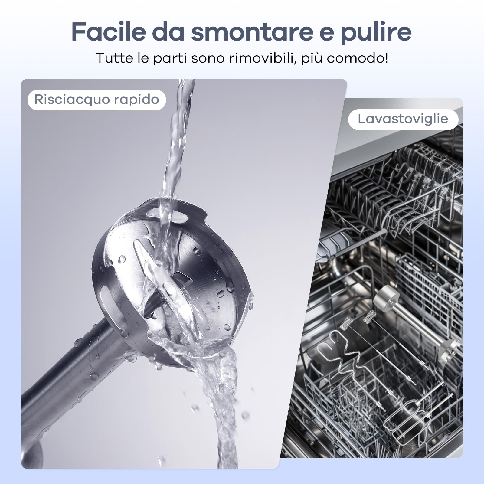 Ganiza Frullatore a immersione 5 in 1, 1200 W con controllo della velocità e modalità Turbo, in acciaio inossidabile, completo di tritatutto, frusta, montalatte e misurino, ideale per zuppe e frullati